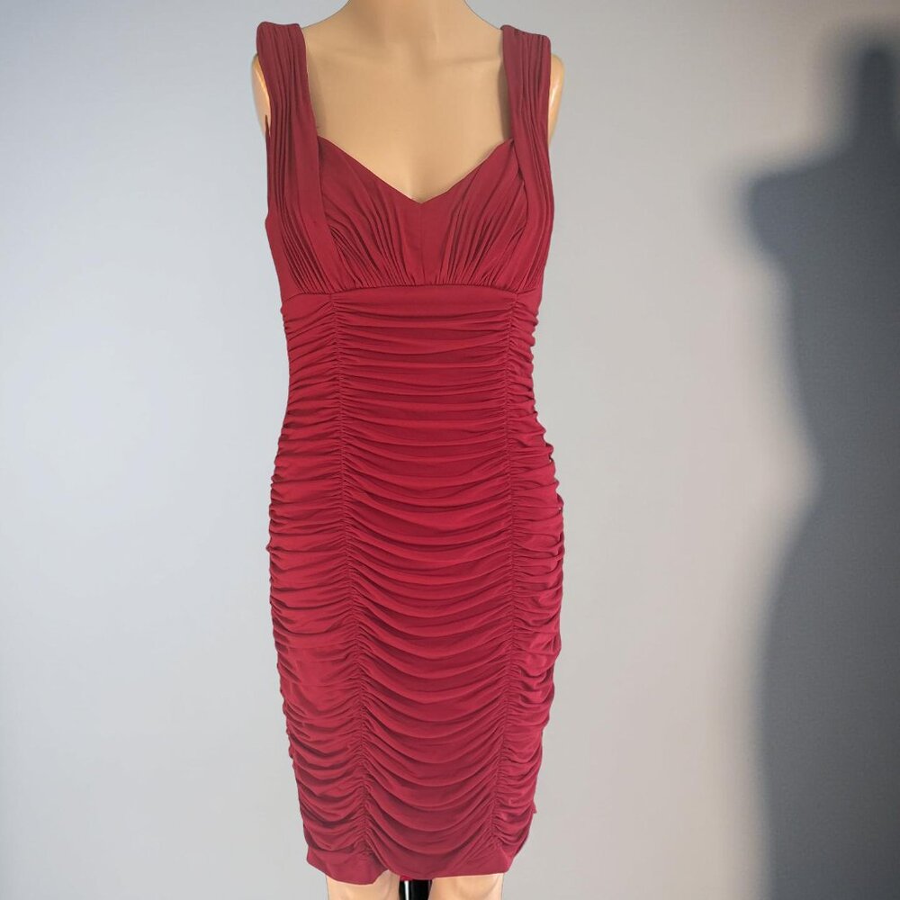 Red Sleeveless Ruched Calvin Klein Dress Size 4 - Picture 5 of 5